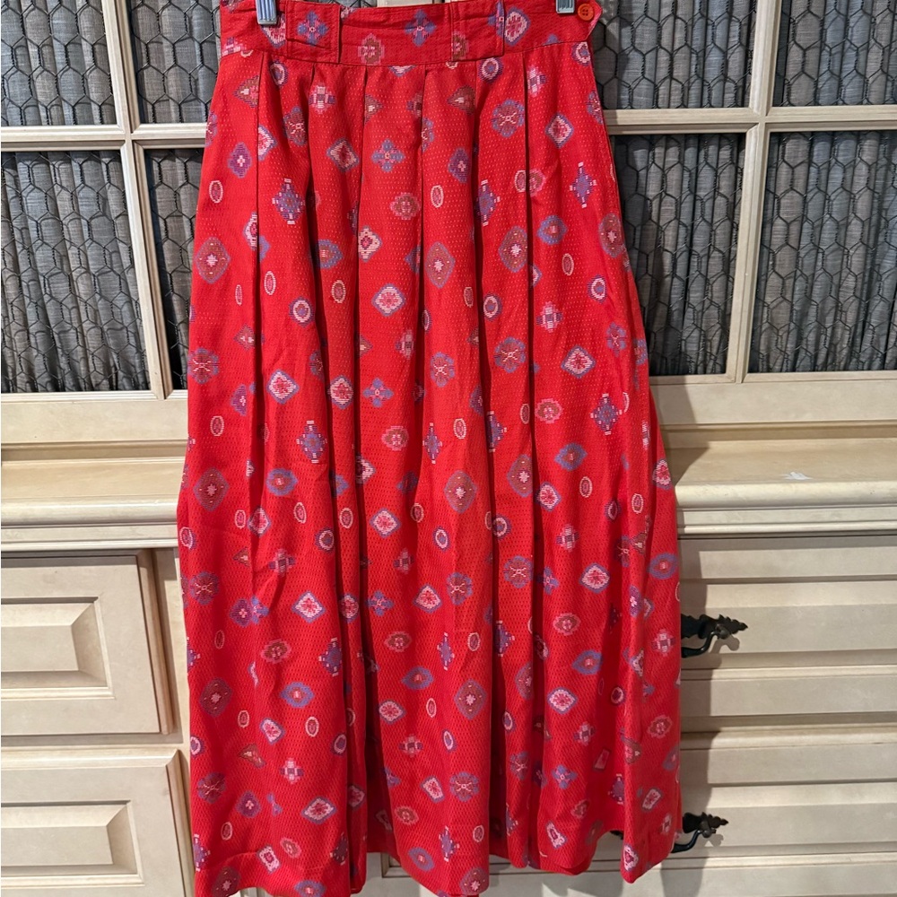 Red Patterned Midi Skirt - Picture 5 of 15
